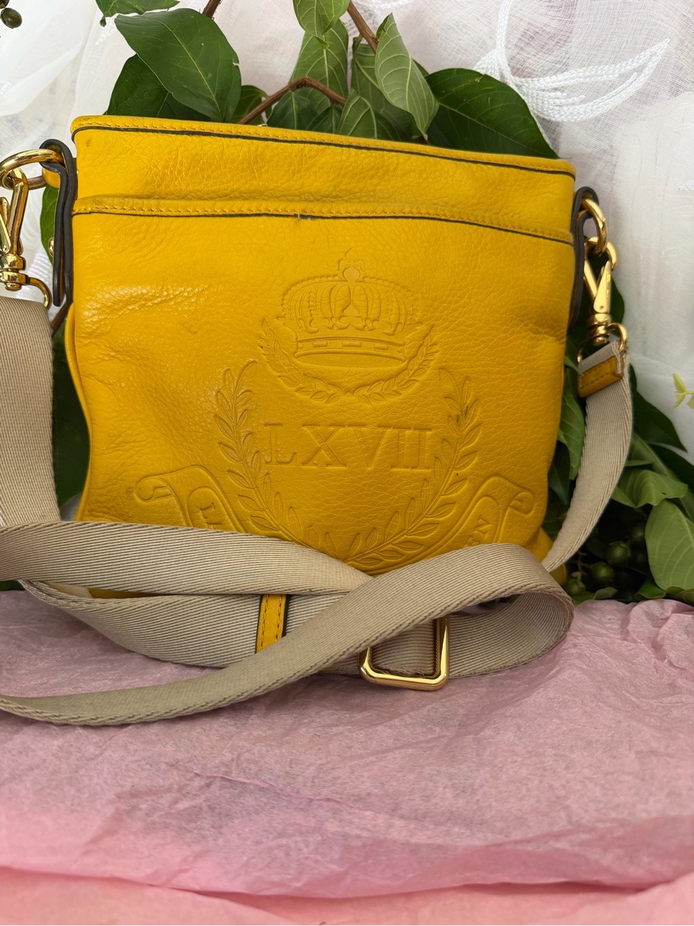 Polo by Ralph Lauren Yellow Leather Crossbody with Embossed Crest